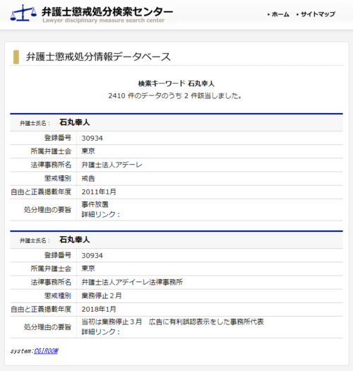 アディーレ「石丸幸人」の懲戒処分