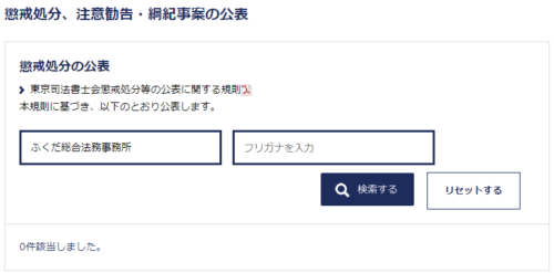 ふくだ総合法務事務所の懲戒処分1